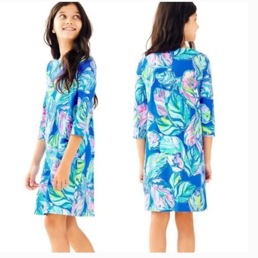 LILLY PULITZER Girls Sophie Dress in Casa Del Sol Palm leaf pattern L (8-10) EUC